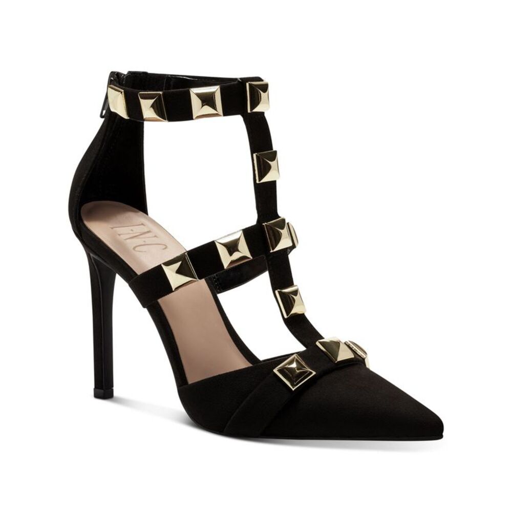 INC Womens Black Studded Strappy Syndia Pointed Toe Stiletto Pumps Shoes 10 M